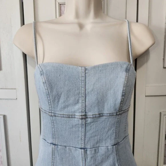 Saints & Secrets Denim Midi Dress Women XS AU6 Bodycon Spaghetti Strap Light Y2K - Picture 2 of 9
